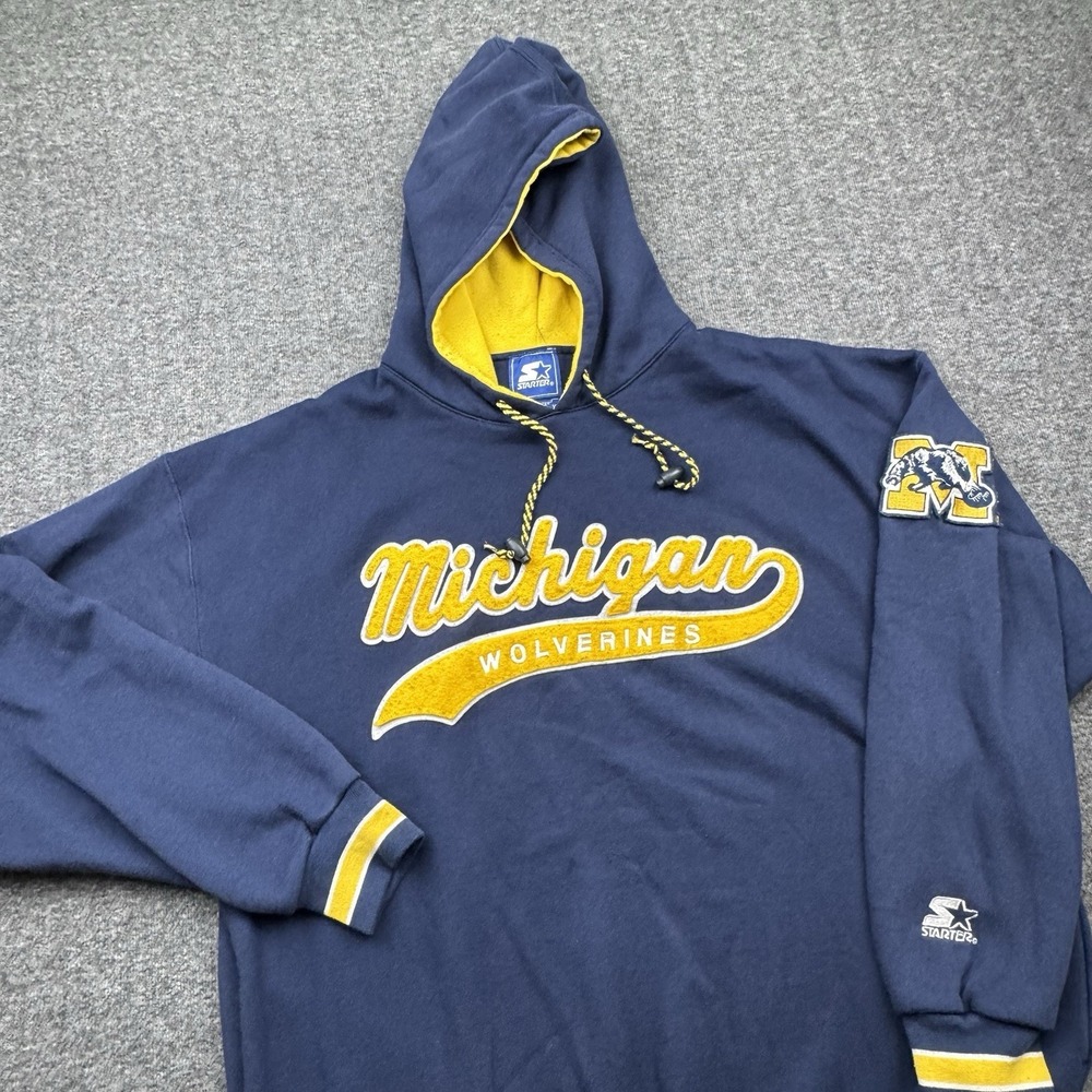 Starter Michigan Wolverines Hoodie Sweatshirt Men Sz XL Script NCAA 90s Vtg Blue